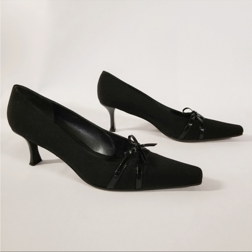 Stuart Weitzman Almond Toe Kitten Heel Pumps Black Size 9.5 Narrow